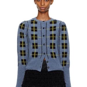 Molly Goddard Maren wool buttoned cardigan in blue black plaid- Size M